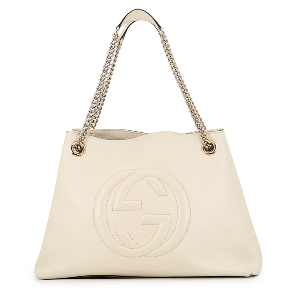 GUCCI White Leather Tote Bag